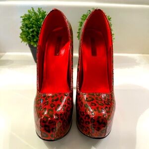 Bordello red patent cheetah pattern platform high heel pumps. Size 11.